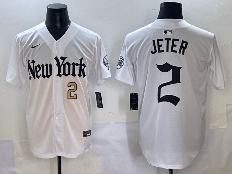 Men 2025 New York Yankees #2 Jeter White Five generations Joint Name Nike MLB Jersey style 6